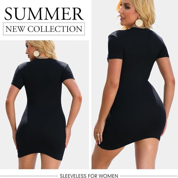 3 Pack Summer Dresses for Women 2025 Crew Neck Short Sleeve Wrap Dress Beach Vac - Picture 2 of 4